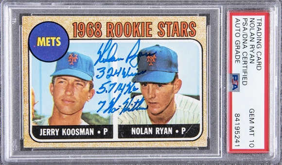 1968 Topps #177 Nolan Ryan Signed Rookie Card – PSA/DNA GEM MT 10 Signature!